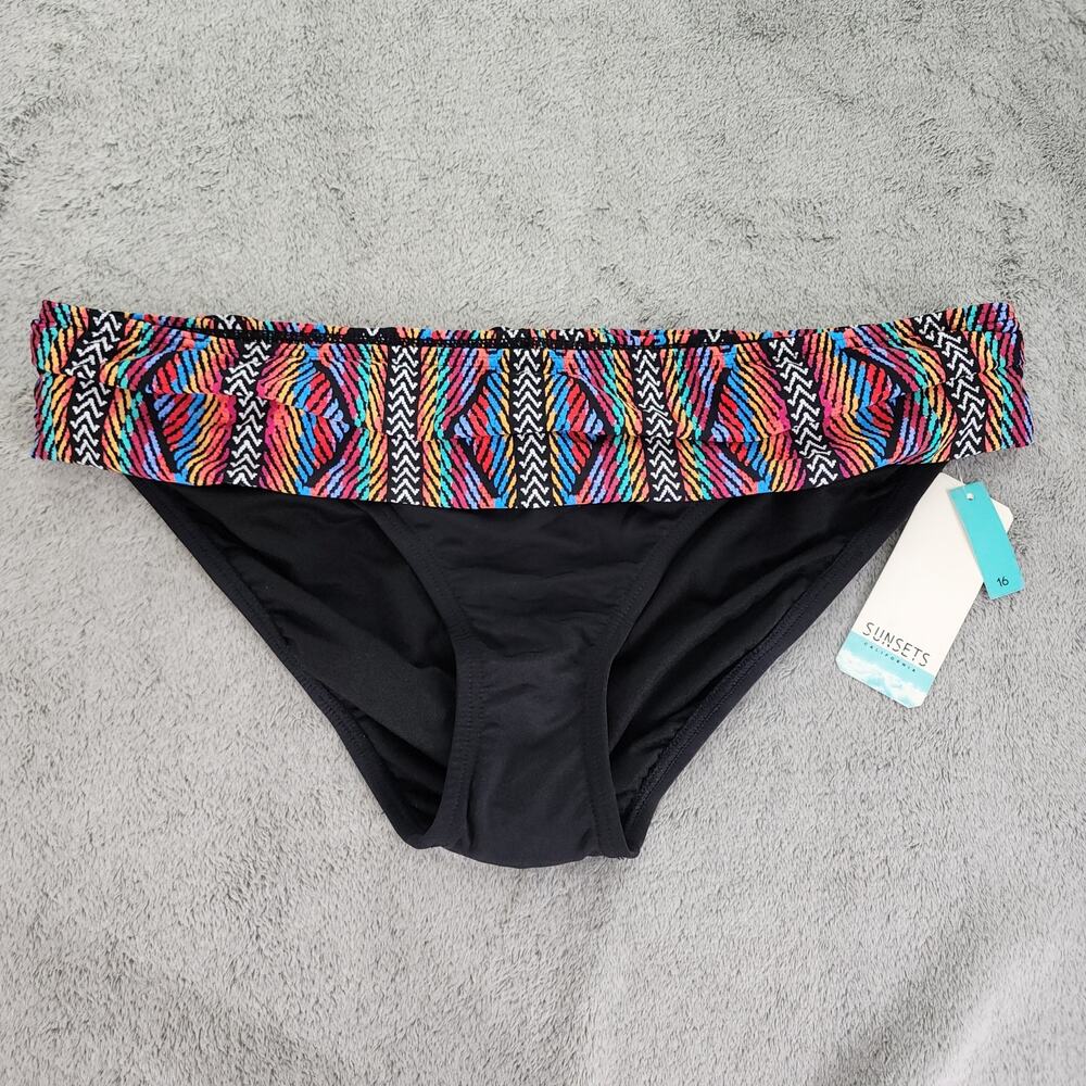 NEW Sunsets Unforgettable Bikini Bottoms Size 16 Multi Playa Stripe Hipster